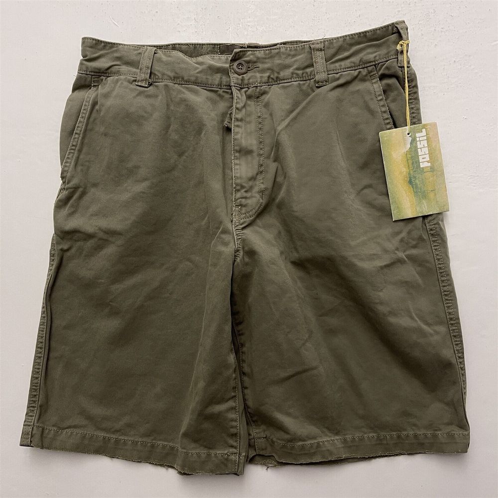 NWT Deadstock Fossil 32 x 10" Olive Broken-In Drawstring Flap‎ Pocket Shorts